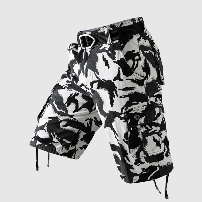 Theodore Willow Shorts Cargo Tactiques En Coton Camouflage À Longueur Genou Poches Généreuses Et Ceinture Mi Haute