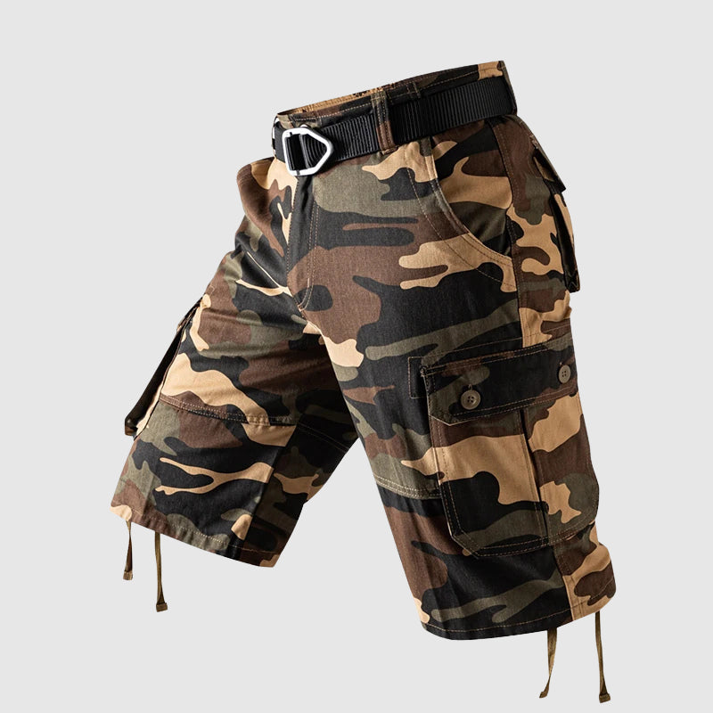 Theodore Willow Shorts Cargo Tactiques En Coton Camouflage À Longueur Genou Poches Généreuses Et Ceinture Mi Haute