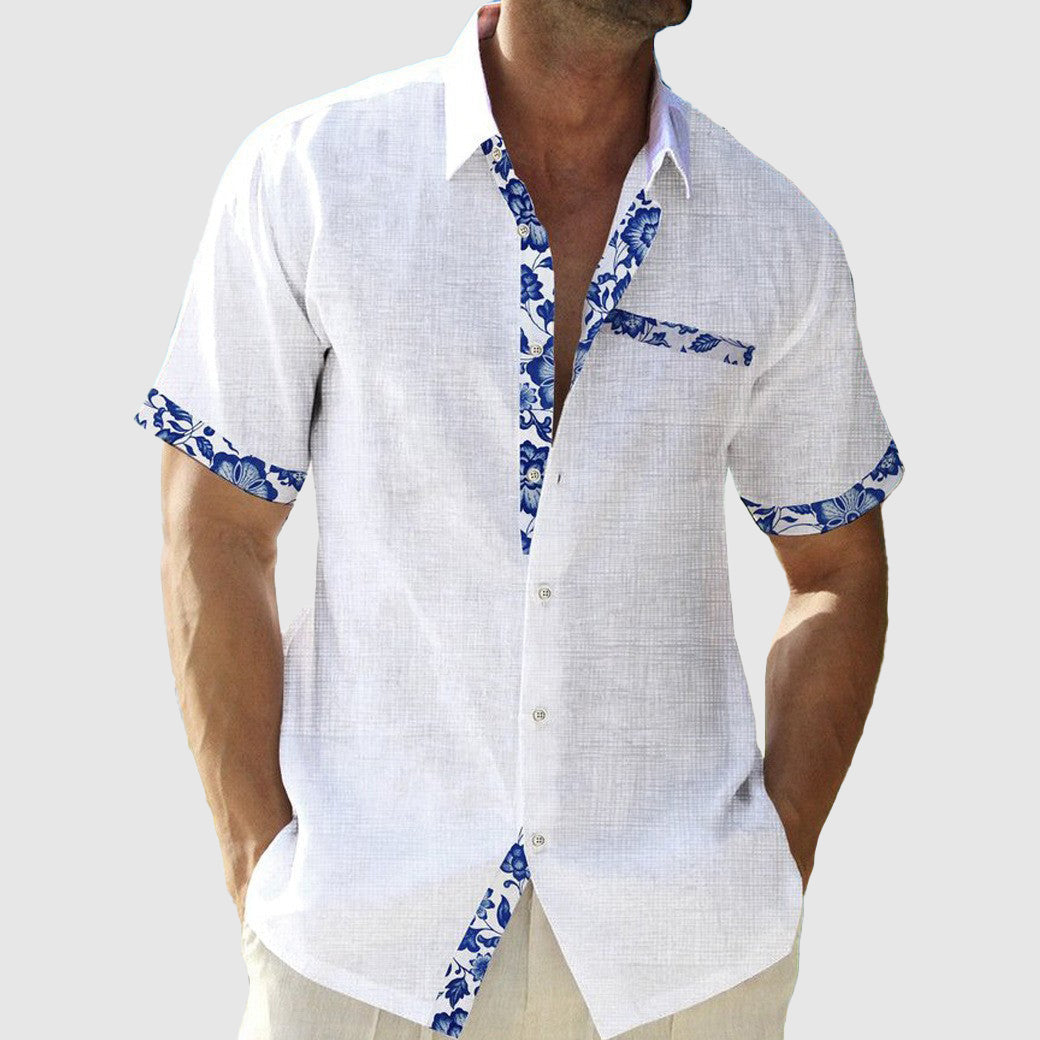 Chemise Josiah En Lin À Bordure Florale Amawinc Légère Tropicale Bouton Front Pour Vacances À La Plage
