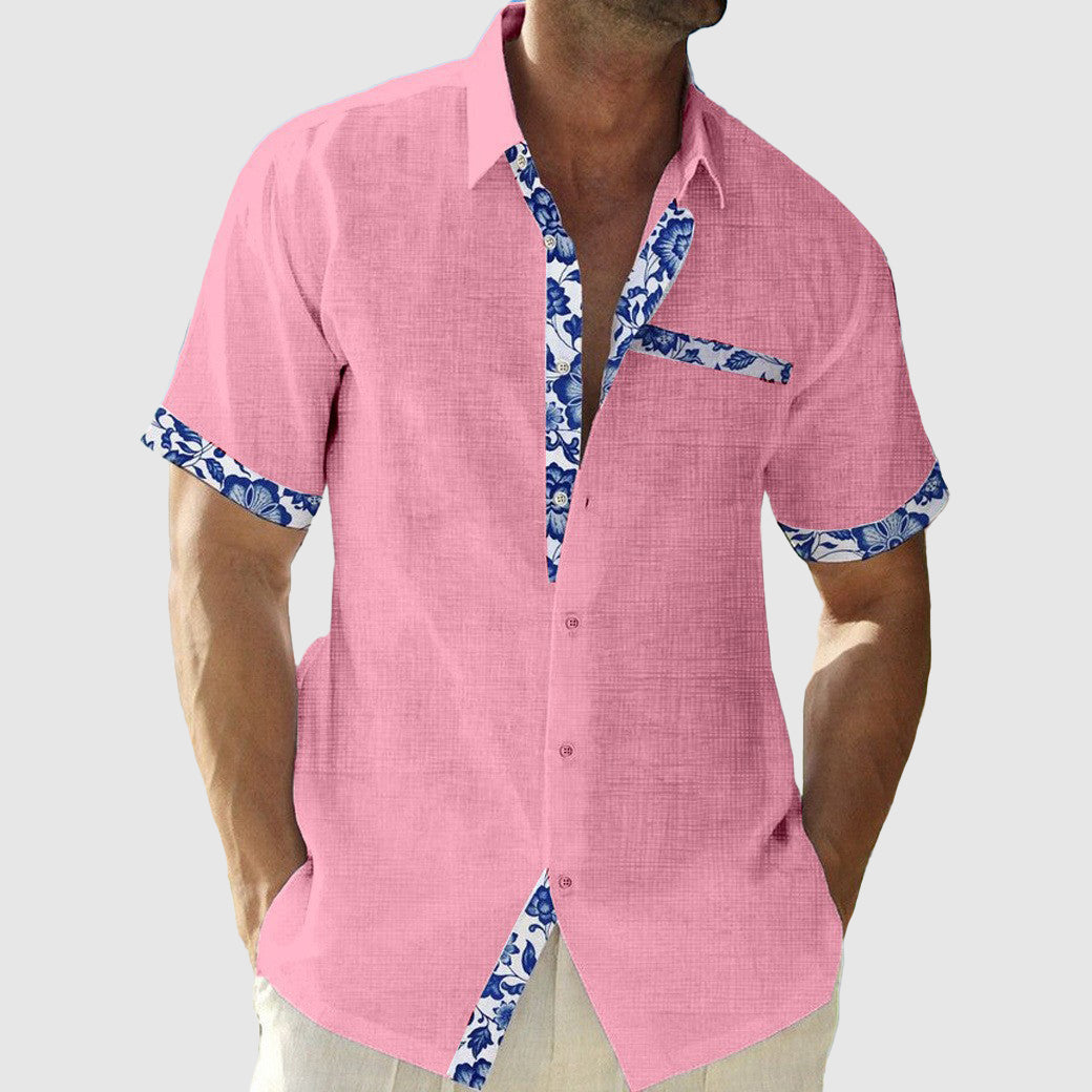 Chemise Josiah En Lin À Bordure Florale Amawinc Légère Tropicale Bouton Front Pour Vacances À La Plage