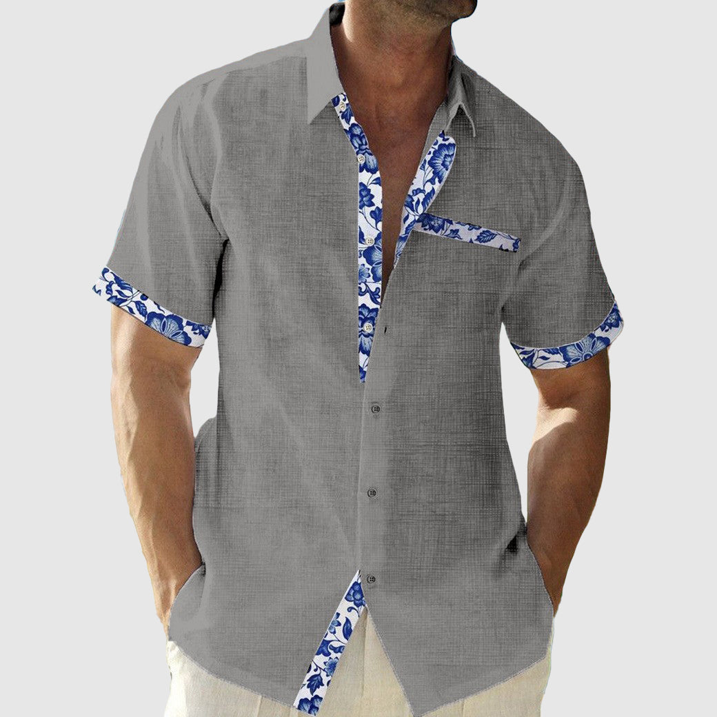 Chemise Josiah En Lin À Bordure Florale Amawinc Légère Tropicale Bouton Front Pour Vacances À La Plage