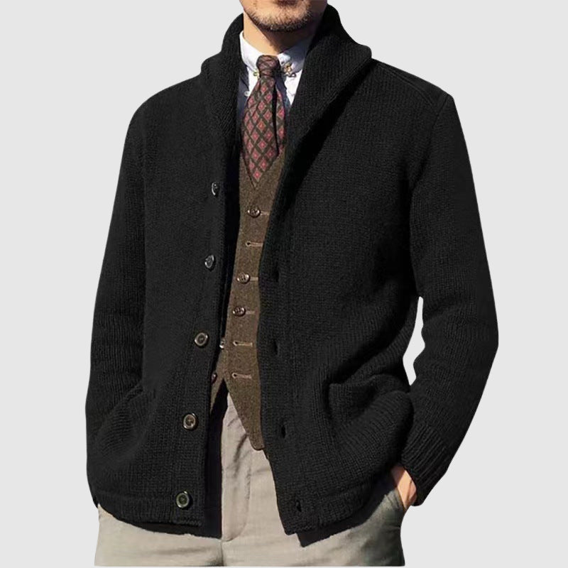 Cardigan Tricot Vintage Theodore Willow Avec Col Revers Et Design Bicolore Élégance Moderne
