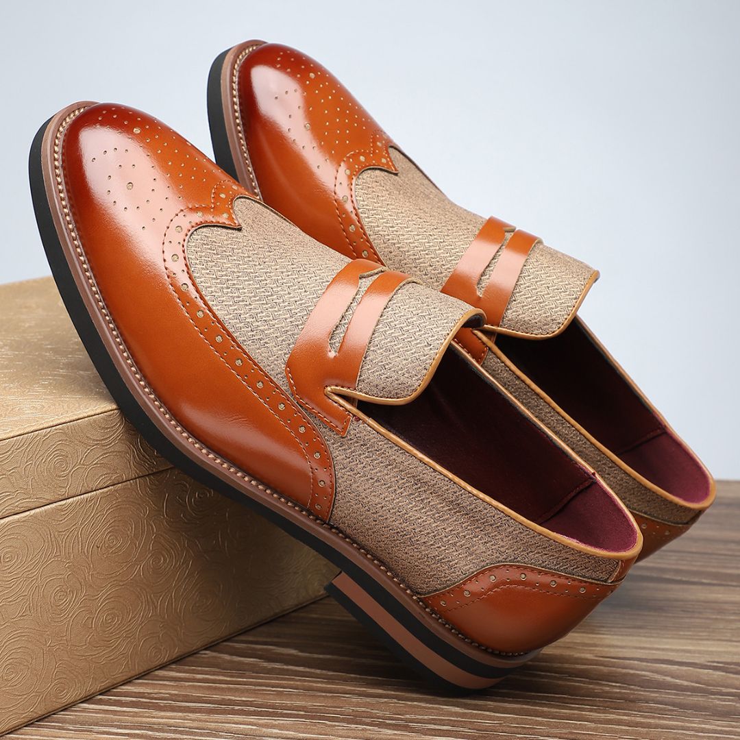 Theodore Mocassins Brogue En Cuir Avec Tressage Détaillé Slip On Pour Tenue Formelle Ou Décontractée