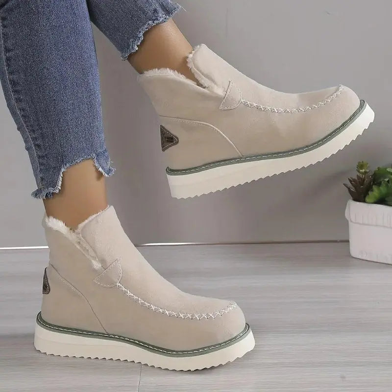 Bottes À Semelle Épaisse Antidérapante Pour Femmes Avec Doublure Velours Et Dessus En Coton Et Intérieur Cuir Synthétique