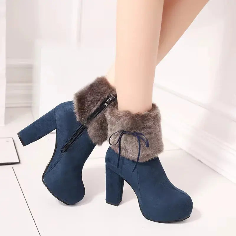 Bottes À Talons Hauts Doublure Fourrure Pour Femmes Amawinc Design Plateforme Chaude Et Confortable