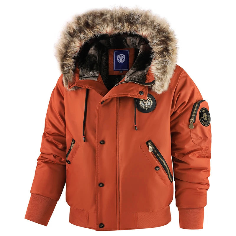 Manteau Hiver Homme Épais Rembourré OutdoorPro Avec Capuche Bordée De Fourrure Anti Vent Zip Poignets Élastique Taille