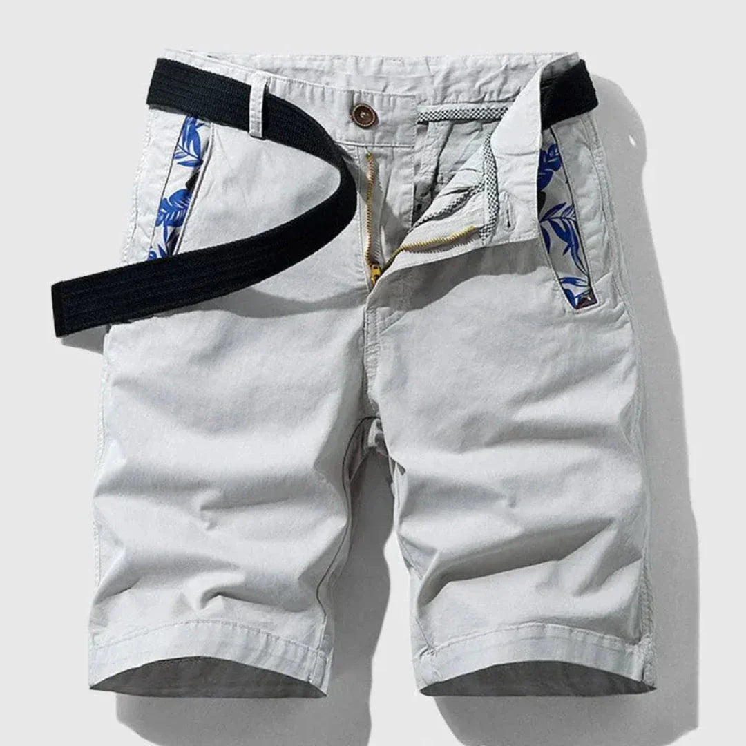Tim Zipper Fly Shorts Coton Stretch Pour Homme Avec Doublure Florale Des Poches Et Ceinture