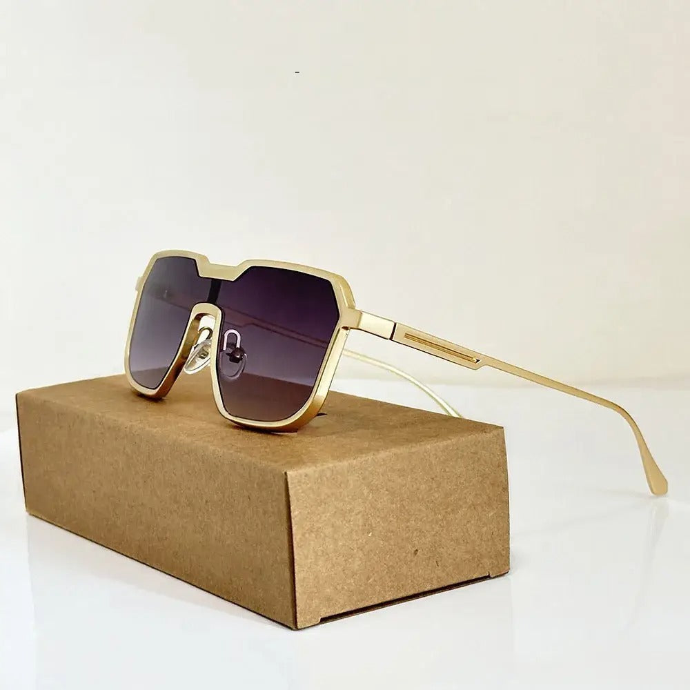 Lunettes Solaires Titan Edge Visor Shades Visière Angulaire Style Futuriste Lentilles Noires Oversize Protection UV