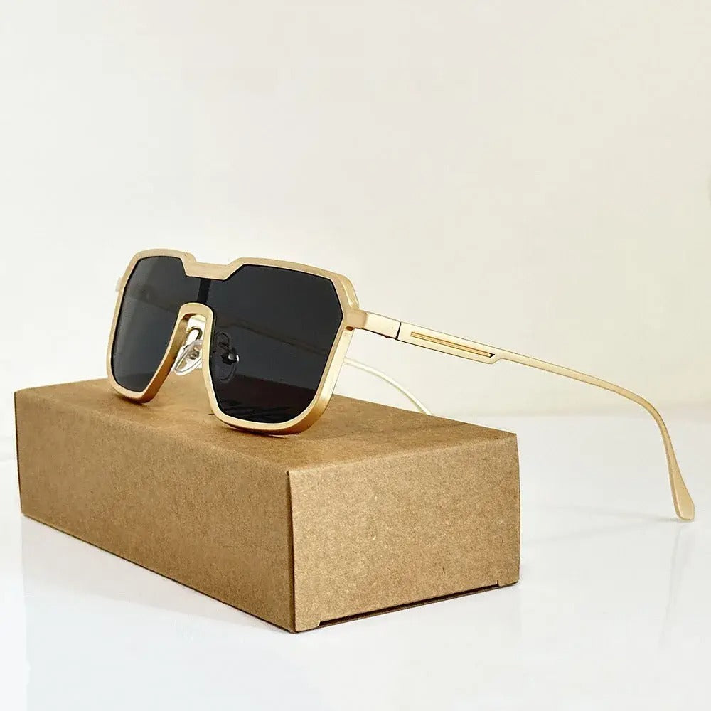Lunettes Solaires Titan Edge Visor Shades Visière Angulaire Style Futuriste Lentilles Noires Oversize Protection UV