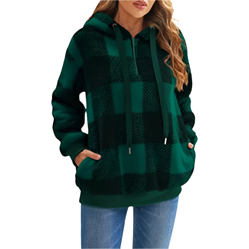 Damen-Pullover mit kurzem Reißverschluss, kariert