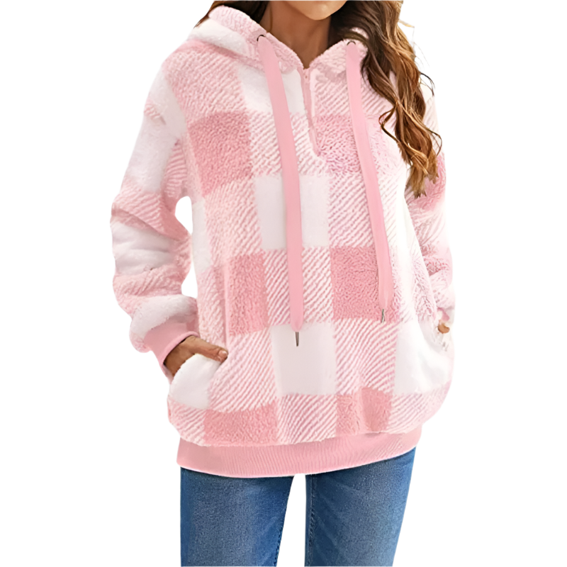 Damen-Pullover mit kurzem Reißverschluss, kariert