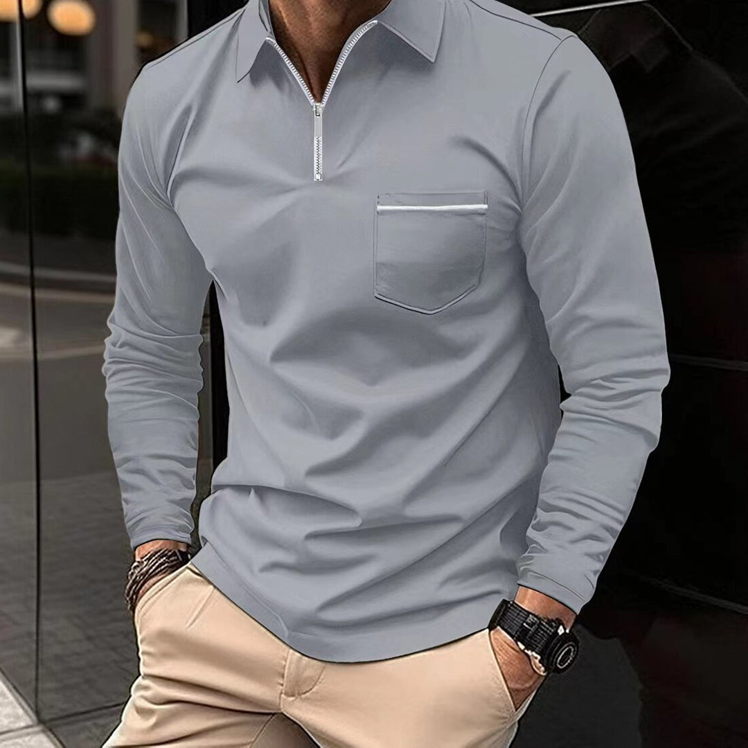 Polo Décontracté À Manches Longues Slim Fit Avec Demi Zip Et Poche À La Poitrine Inspiration Nordique