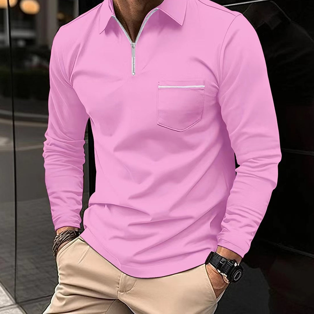 Polo Décontracté À Manches Longues Slim Fit Avec Demi Zip Et Poche À La Poitrine Inspiration Nordique