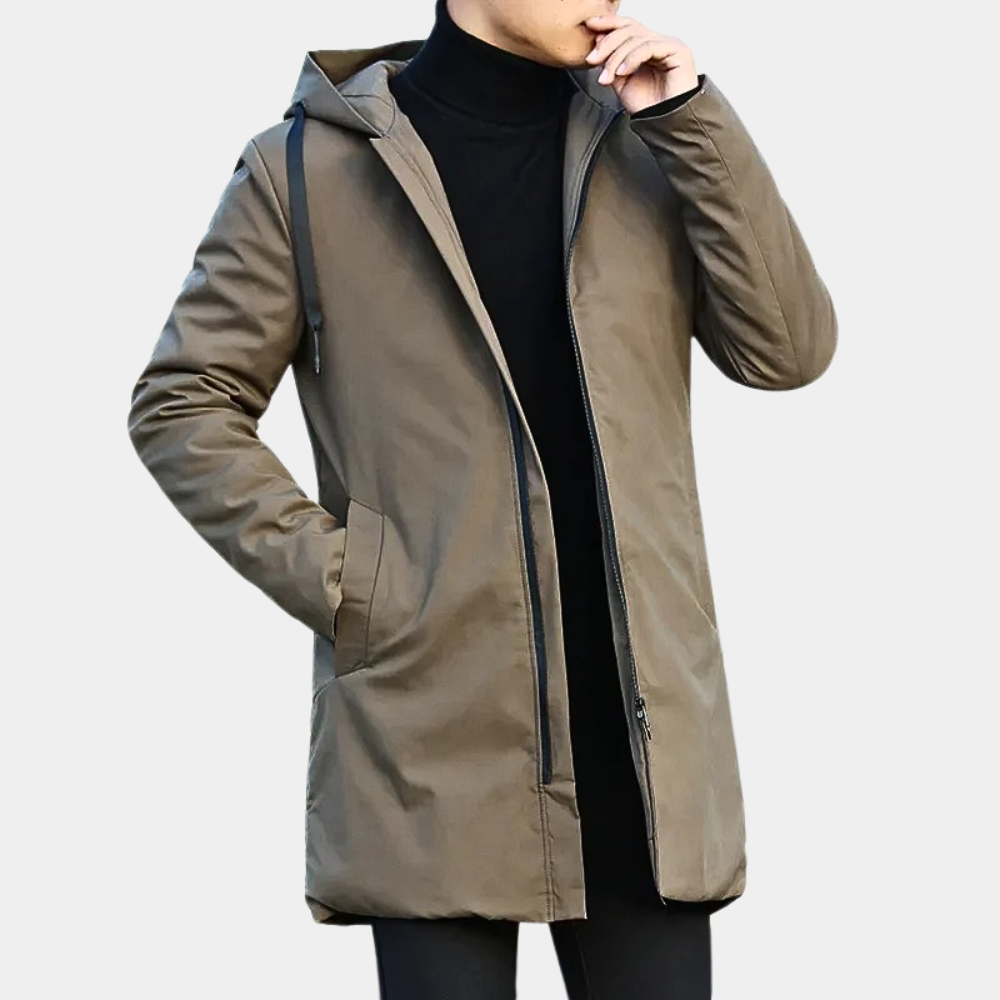 Veste À Capuche Homme Imperméable Mi Longue Coupe Regular Avec Fermeture Éclair Pour Temps Variable Et Quotidien