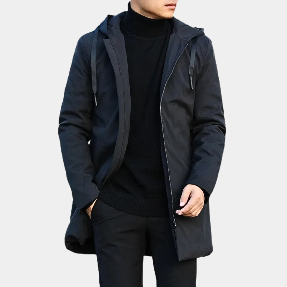 Manteau Long Pour Homme À Capuche Résistant Au Vent Longueur Totale Style Urbain Coupe Décontractée Finition Durable
