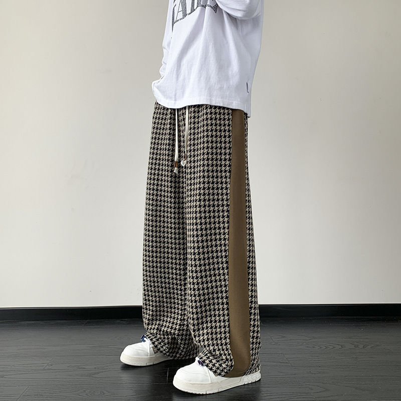 Pantalon Trackhound Grid Imprimé Grille avec Bandes Latérales Contrastées et Taille Ajustable
