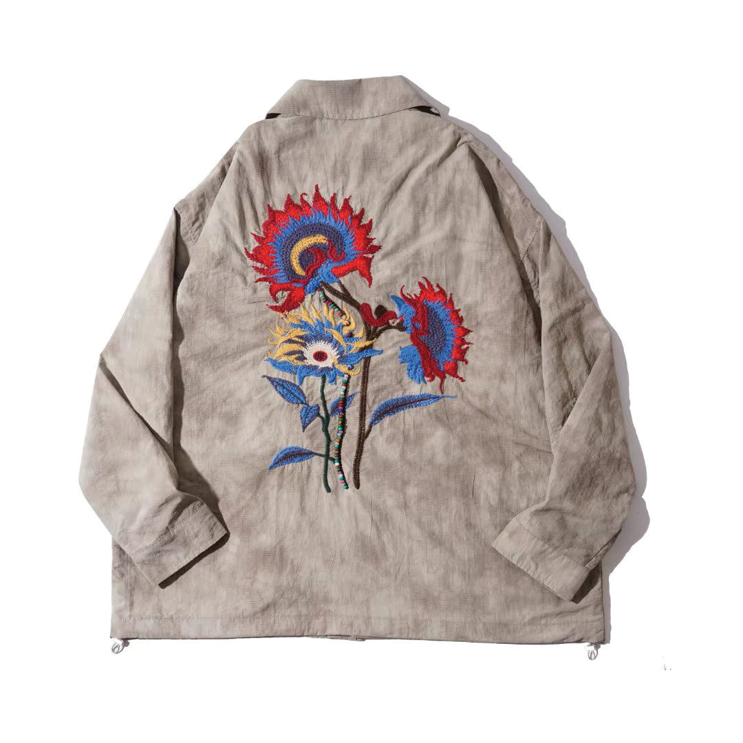 Veste Chemise Longue Brodée De Fleurs Avec Broderie Florale Délicate Et Taille À Cordon Vintage Retro