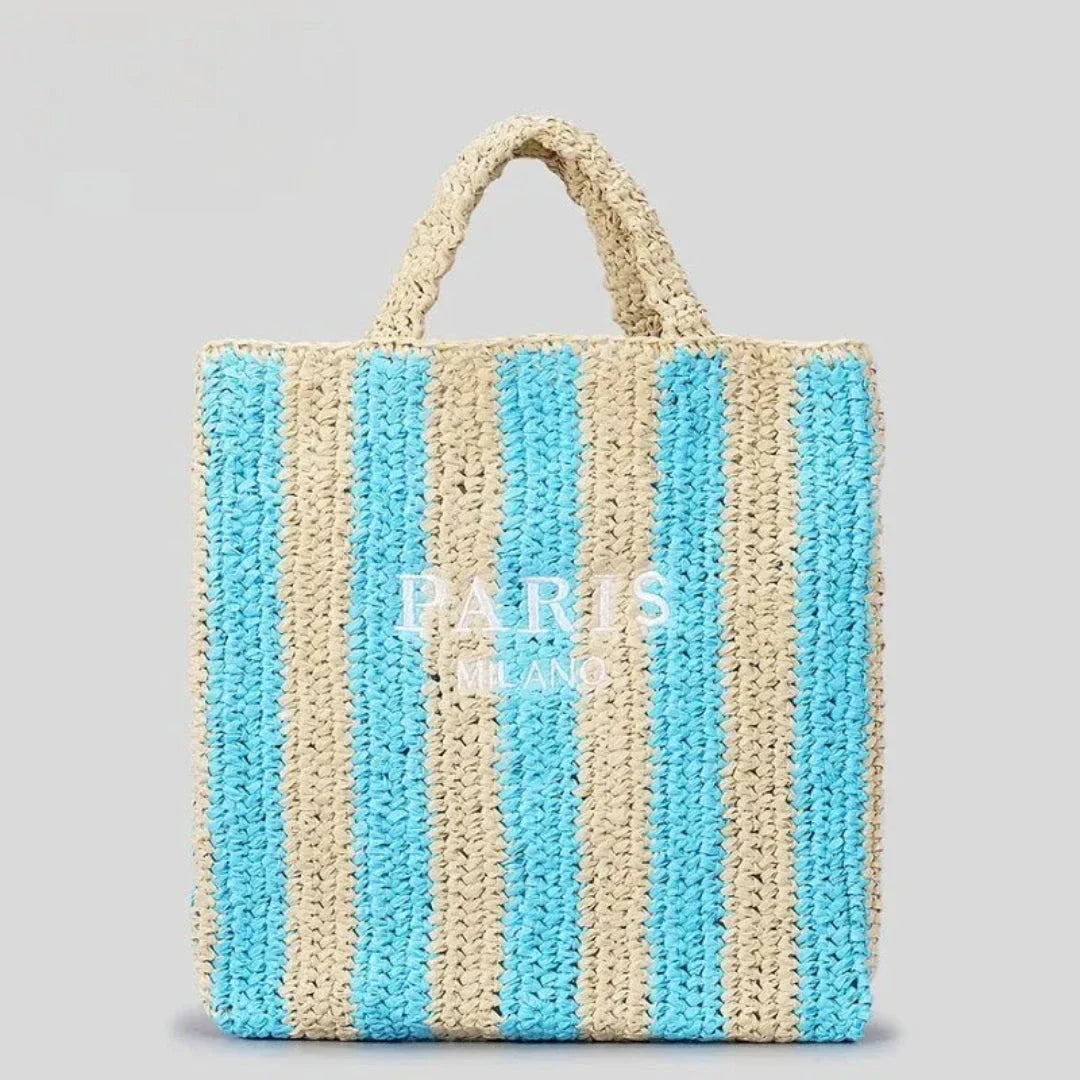 Amawinc Tressa Tote En Paille Tissé À Rayures Orange Fait Main Pour Plage Et Marché