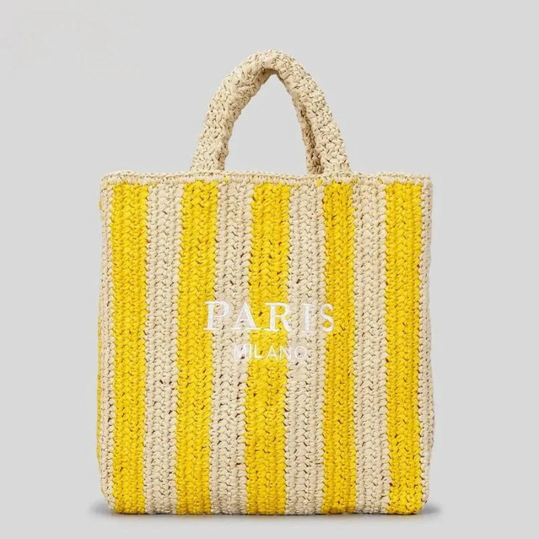 Amawinc Tressa Tote En Paille Tissé À Rayures Orange Fait Main Pour Plage Et Marché