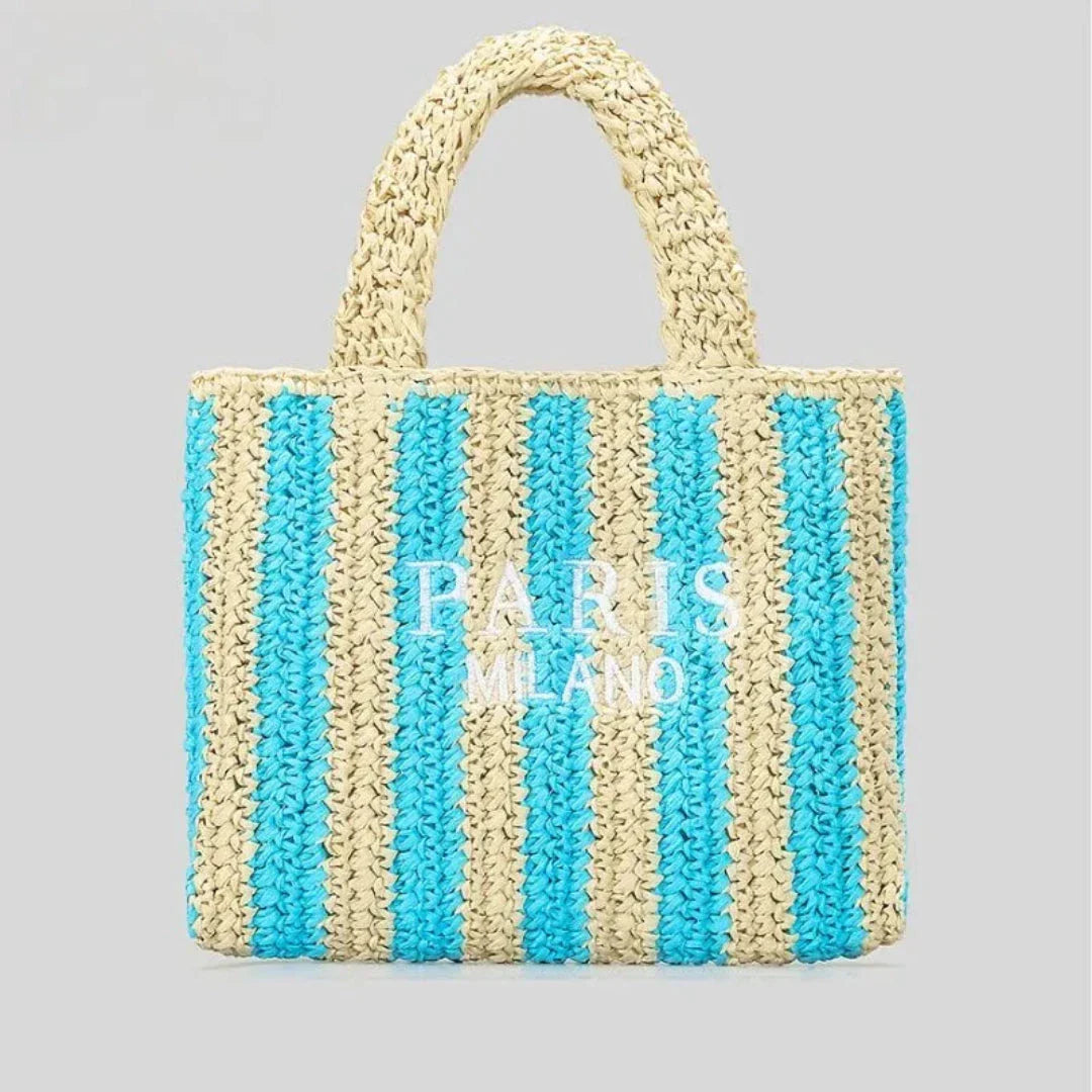 Amawinc Tressa Tote En Paille Tissé À Rayures Orange Fait Main Pour Plage Et Marché