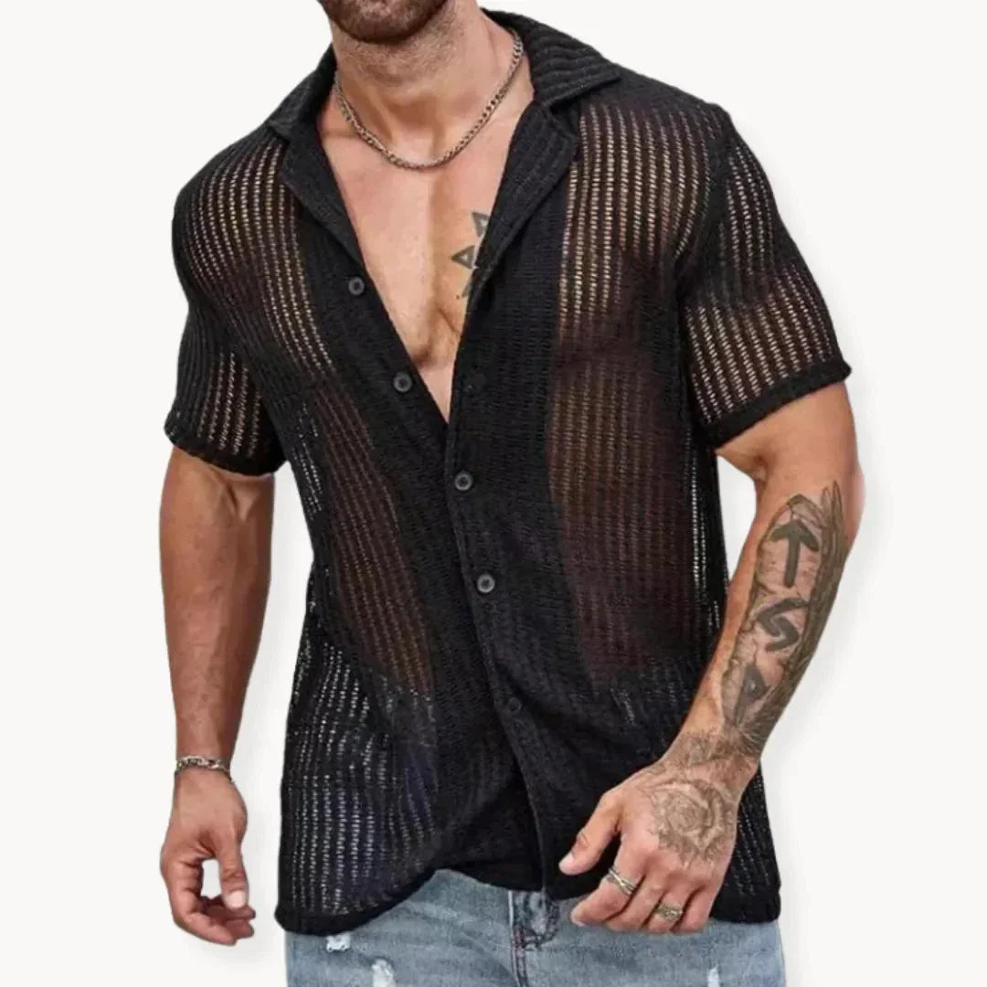 Amawinc Turin Chemise Été En Maille Creuse Boutonnée Ou Ouverte Respirante Style Maille Résille Plage Streetwear