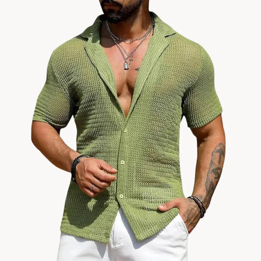 Amawinc Turin Chemise Été En Maille Creuse Boutonnée Ou Ouverte Respirante Style Maille Résille Plage Streetwear