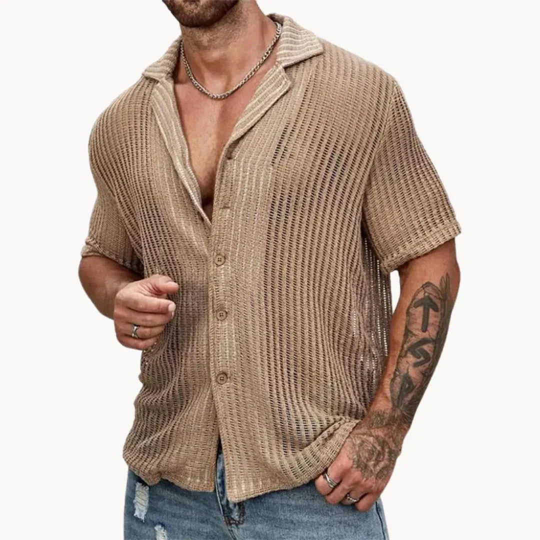 Amawinc Turin Chemise Été En Maille Creuse Boutonnée Ou Ouverte Respirante Style Maille Résille Plage Streetwear