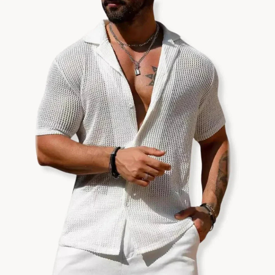 Amawinc Turin Chemise Été En Maille Creuse Boutonnée Ou Ouverte Respirante Style Maille Résille Plage Streetwear