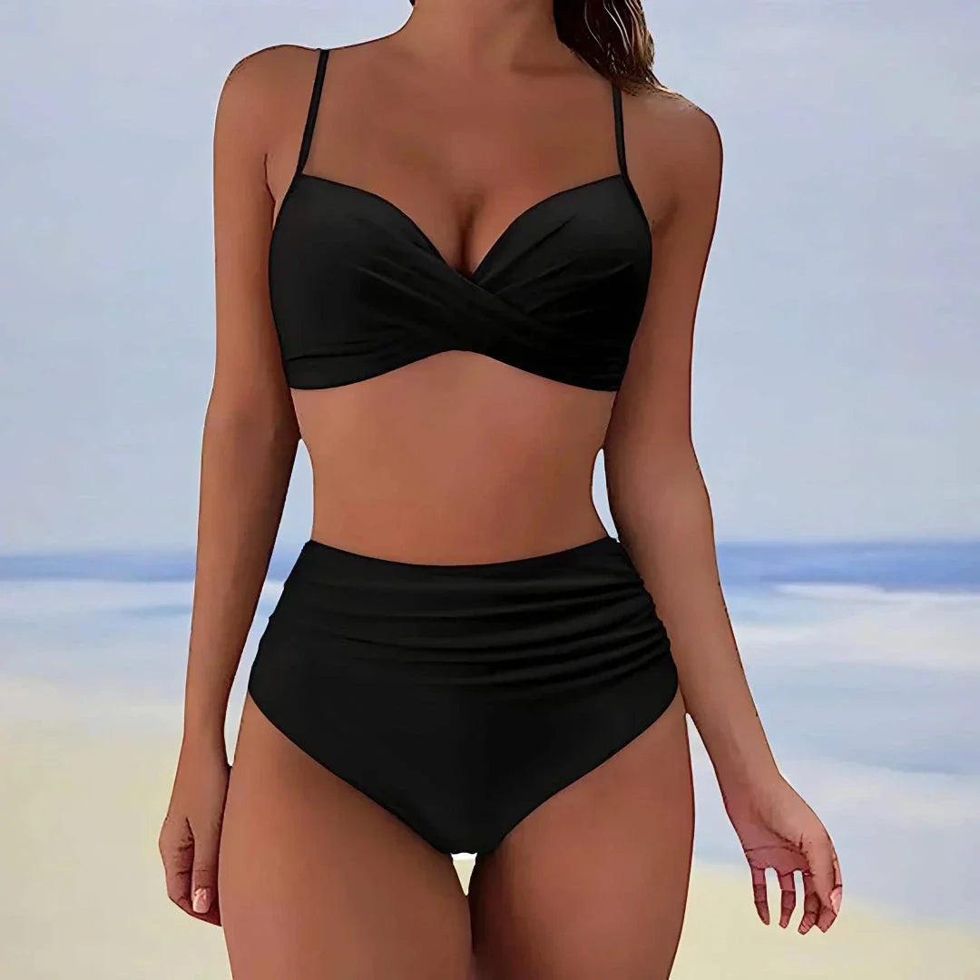 Ensemble Bikini Taille Haute Avec Twist À L Avant Détail Torsadé Et Ruché Pour Femme