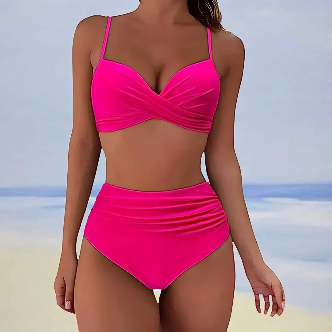 Ensemble Bikini Taille Haute Avec Twist À L Avant Détail Torsadé Et Ruché Pour Femme
