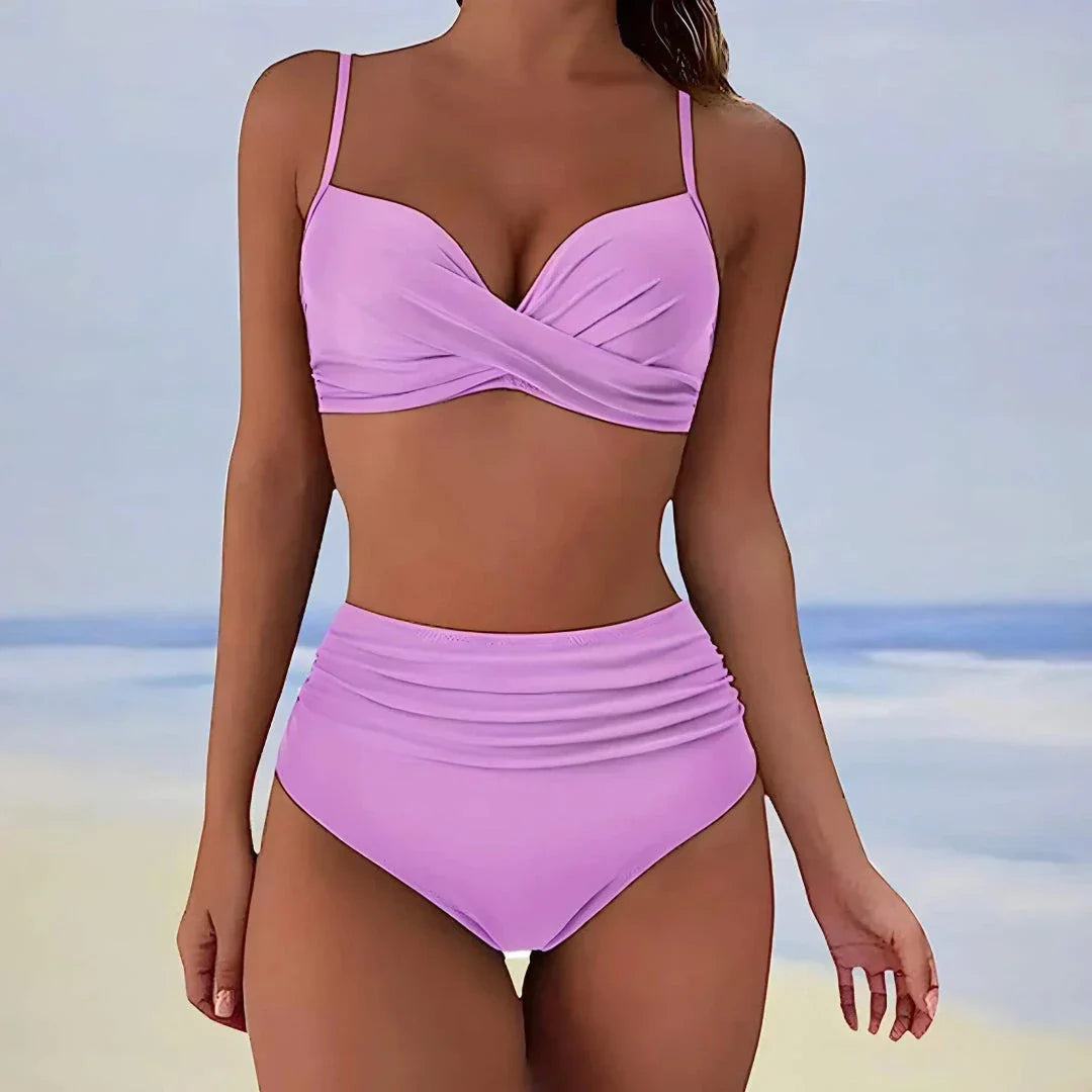 Ensemble Bikini Taille Haute Avec Twist À L Avant Détail Torsadé Et Ruché Pour Femme