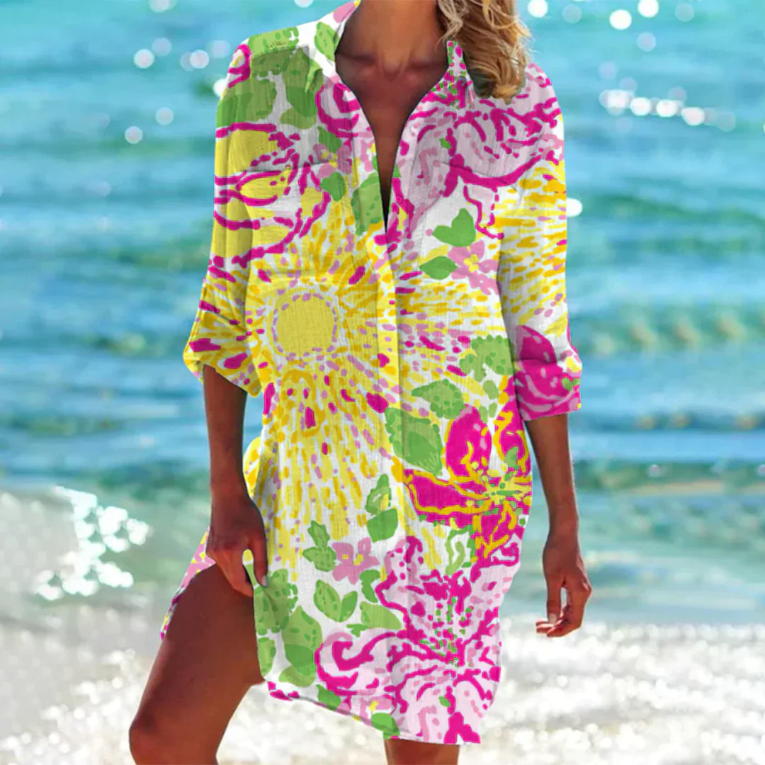 Robe Chemise Femme Amawinc Motif Tie-Dye Coupe Ample Légère Respirante Idéale Été