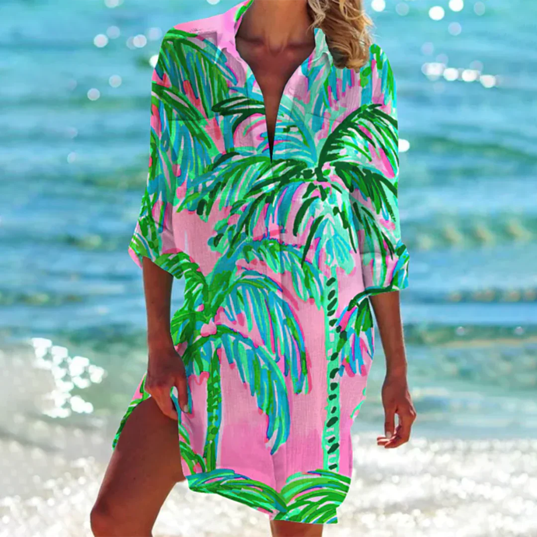 Robe Chemise Femme Amawinc Motif Tie-Dye Coupe Ample Légère Respirante Idéale Été