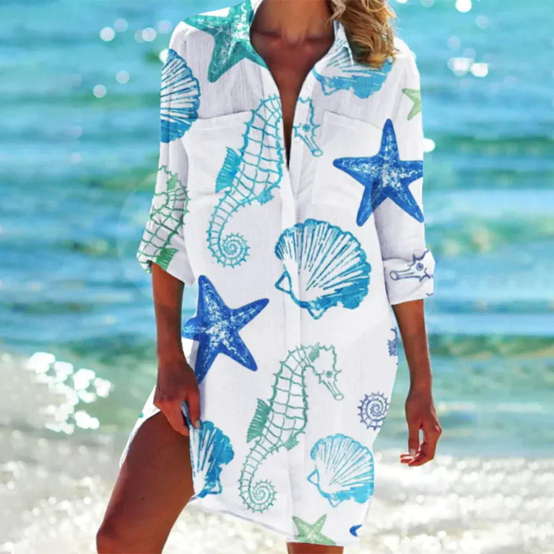Robe Chemise Femme Amawinc Motif Tie-Dye Coupe Ample Légère Respirante Idéale Été