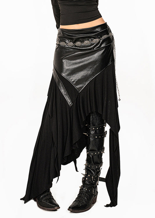 Jupe longue taille haute en PU patchwork noir unique pour l'été - Amawinc