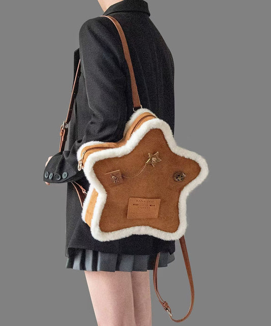 Sac à dos unique en faux daim marron à motif étoile à cinq branches - Amawinc