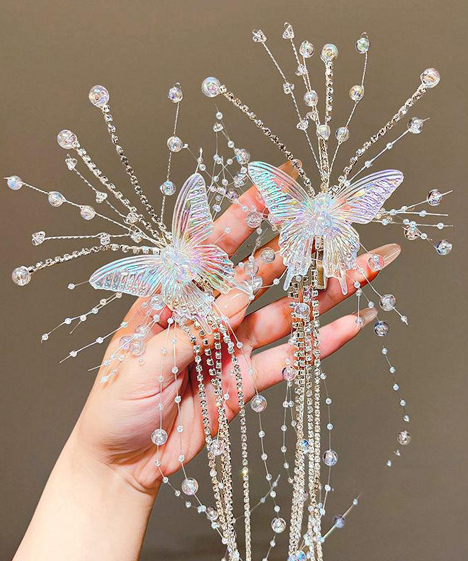 Épingle à cheveux unique en acrylique champagne avec pompon et papillon pour fille - Amawinc