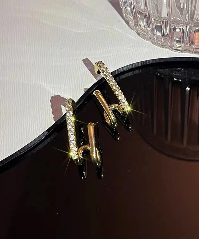 Boucles d'oreilles à tige uniques en alliage d'or et d'argent sterling et zircon - Amawinc