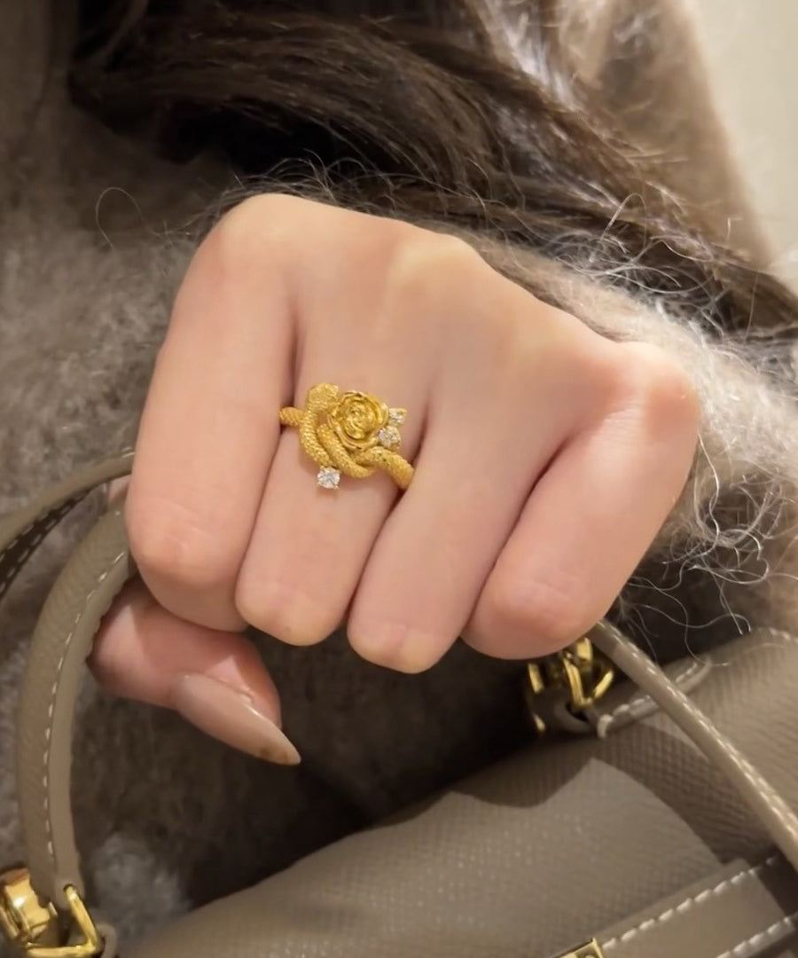 Bagues uniques en argent sterling doré avec zircon rose et serpent - Amawinc