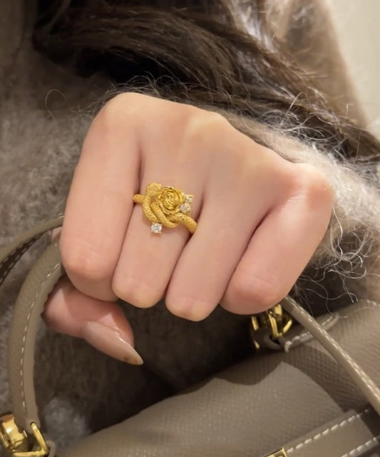 Bagues uniques en argent sterling doré avec zircon rose et serpent - Amawinc