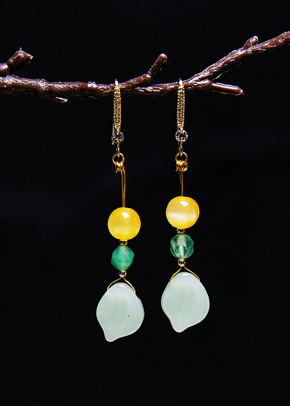 Boucles d'oreilles uniques en jade naturel et cire d'abeille - Amawinc