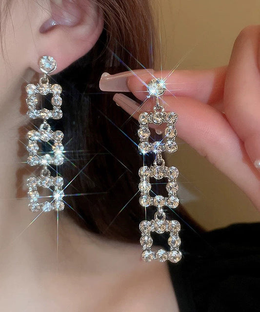 Boucles d'oreilles pendantes uniques en soie, cuivre et zircon, chaîne carrée - Amawinc