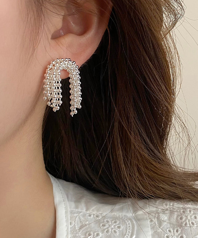 Boucles d'oreilles créoles à pompons en métal et soie uniques avec feux d'artifice - Amawinc