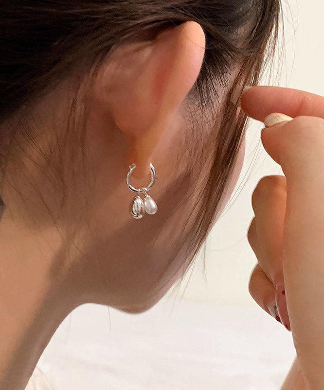 Boucles d'oreilles créoles uniques en soie et métal avec perles et gouttes d'eau - Amawinc