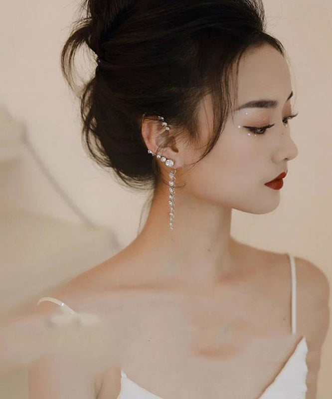 Boucles d'oreilles pendantes uniques en argent sterling et zircon - Amawinc