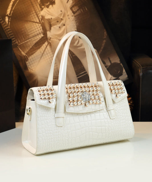 Sac fourre-tout unique en similicuir blanc à motif alligator et zircon - Amawinc