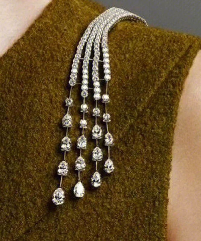 Broches d'épaule uniques en cuivre blanc et zircon, forme météore - Amawinc