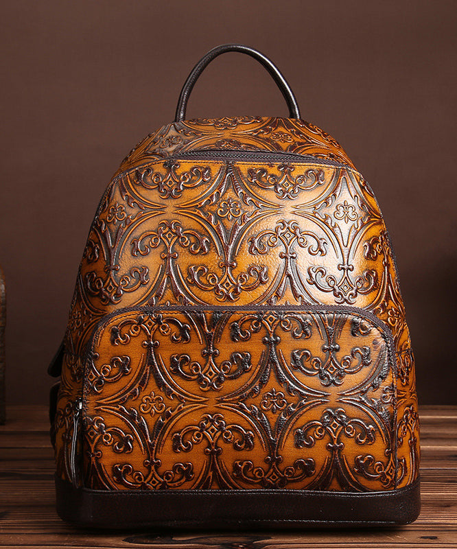 Sac à dos unique en cuir de veau jaune gaufré de grande capacité - Amawinc
