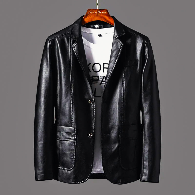 Veste Blazer Cuir Homme Regular Fit Avec Col Classique Fermeture Boutons Devant Et Poches Pour Hiver