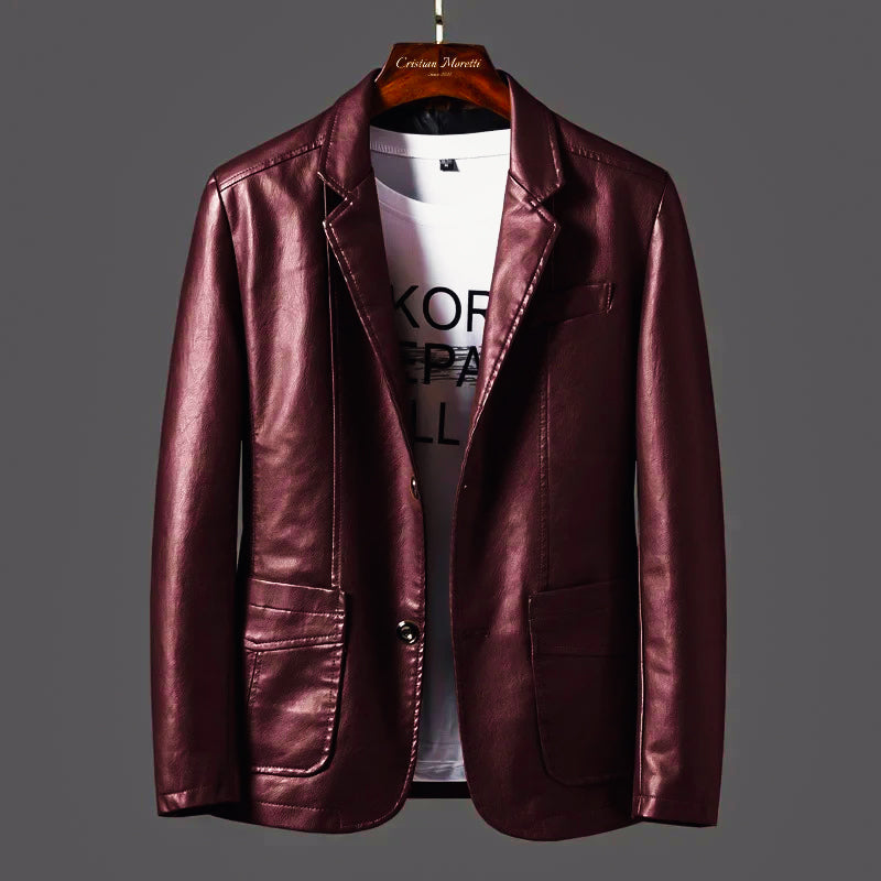 Veste Blazer Cuir Homme Regular Fit Avec Col Classique Fermeture Boutons Devant Et Poches Pour Hiver